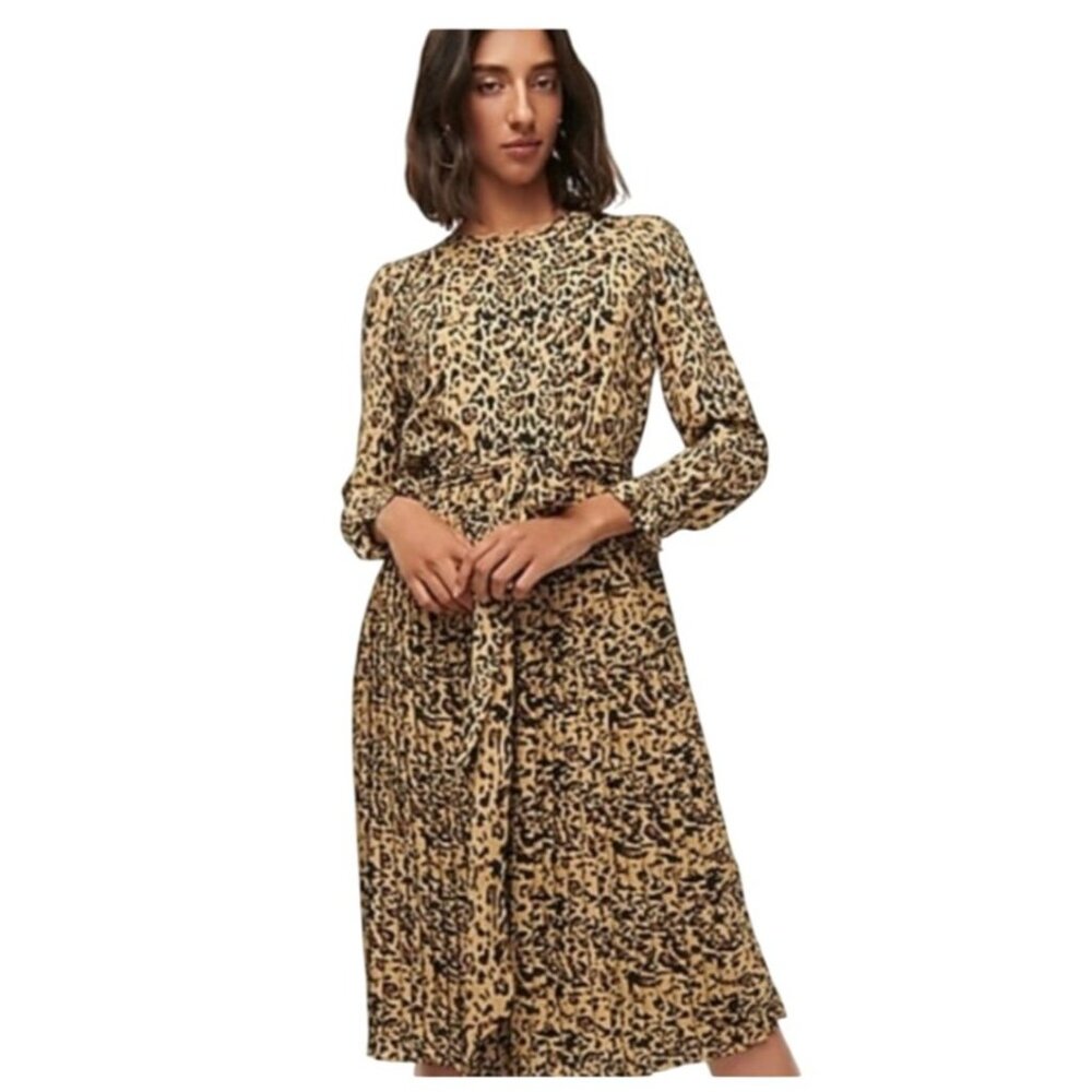 J. Crew Leopard Print Pleated Midi Blouse Dress